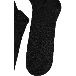 Black Cotton Ribbed Logo Over The Calf Women Socks