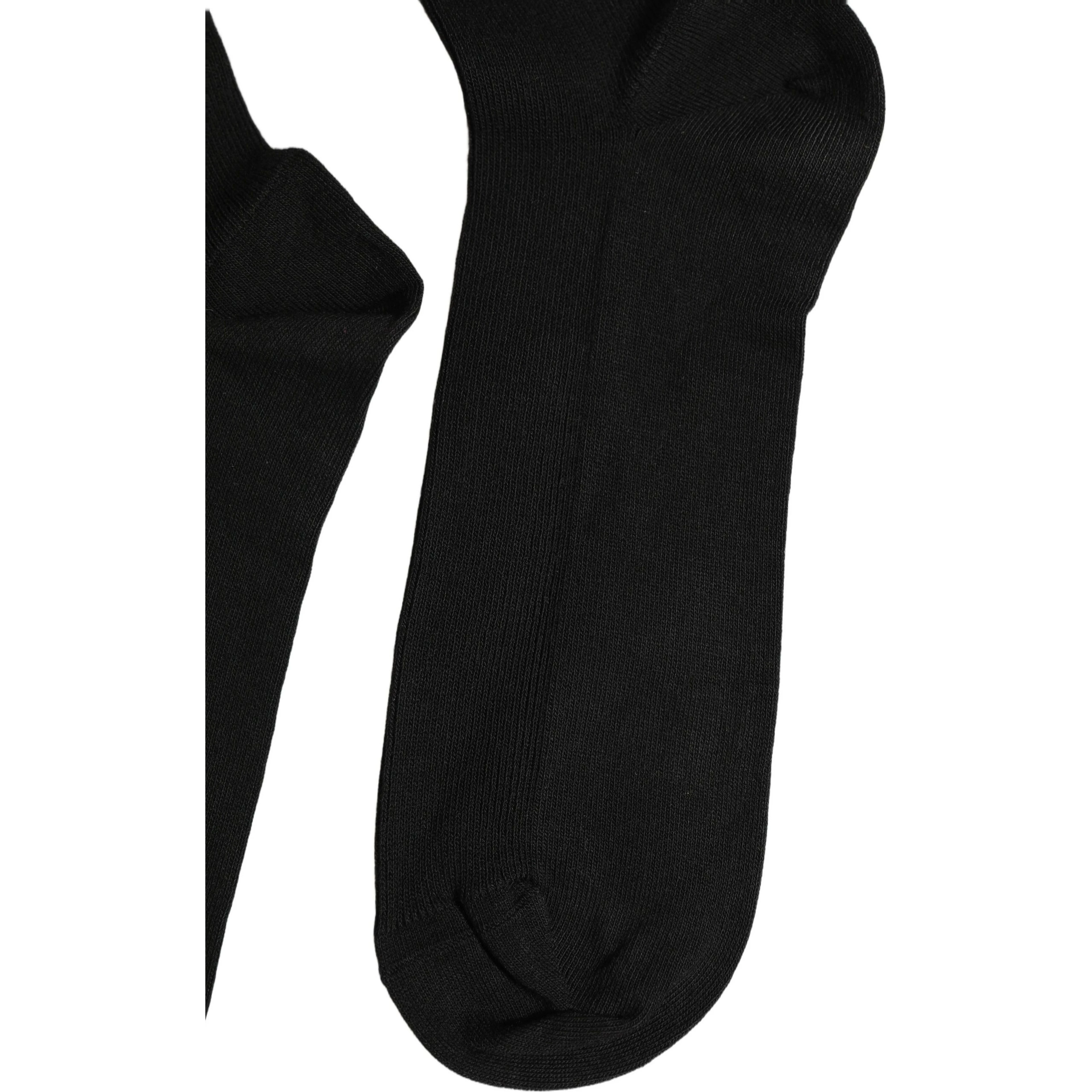 Black Cotton Ribbed Logo Over The Calf Women Socks