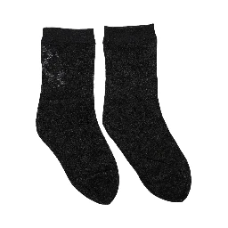 Black Floral Nylon Stretch Mid Calf Socks