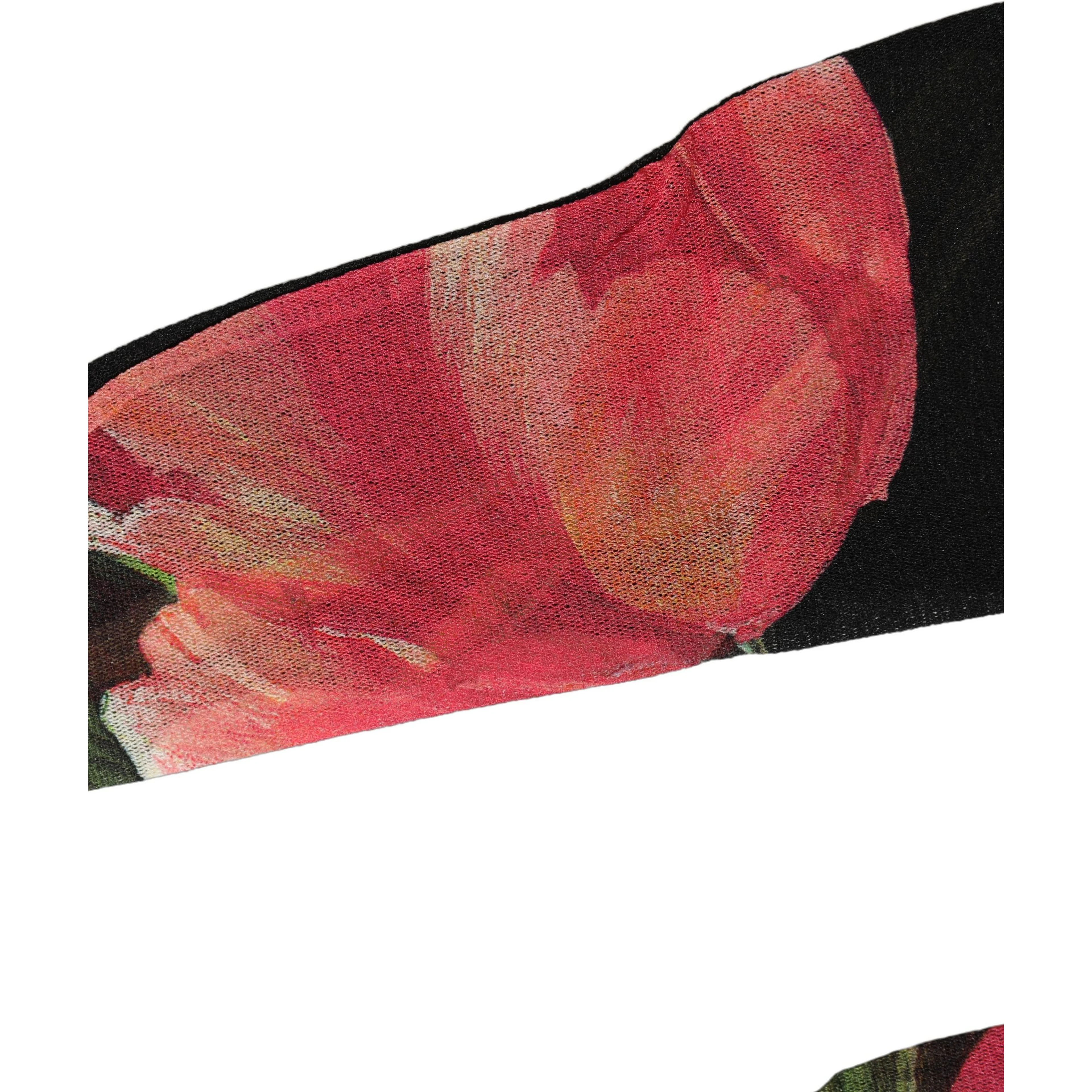 Black Pink Floral Tulip Nylon Stockings Socks