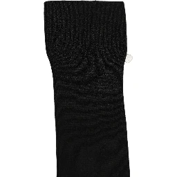 Black Cotton Ribbed Logo Over The Calf Women Socks