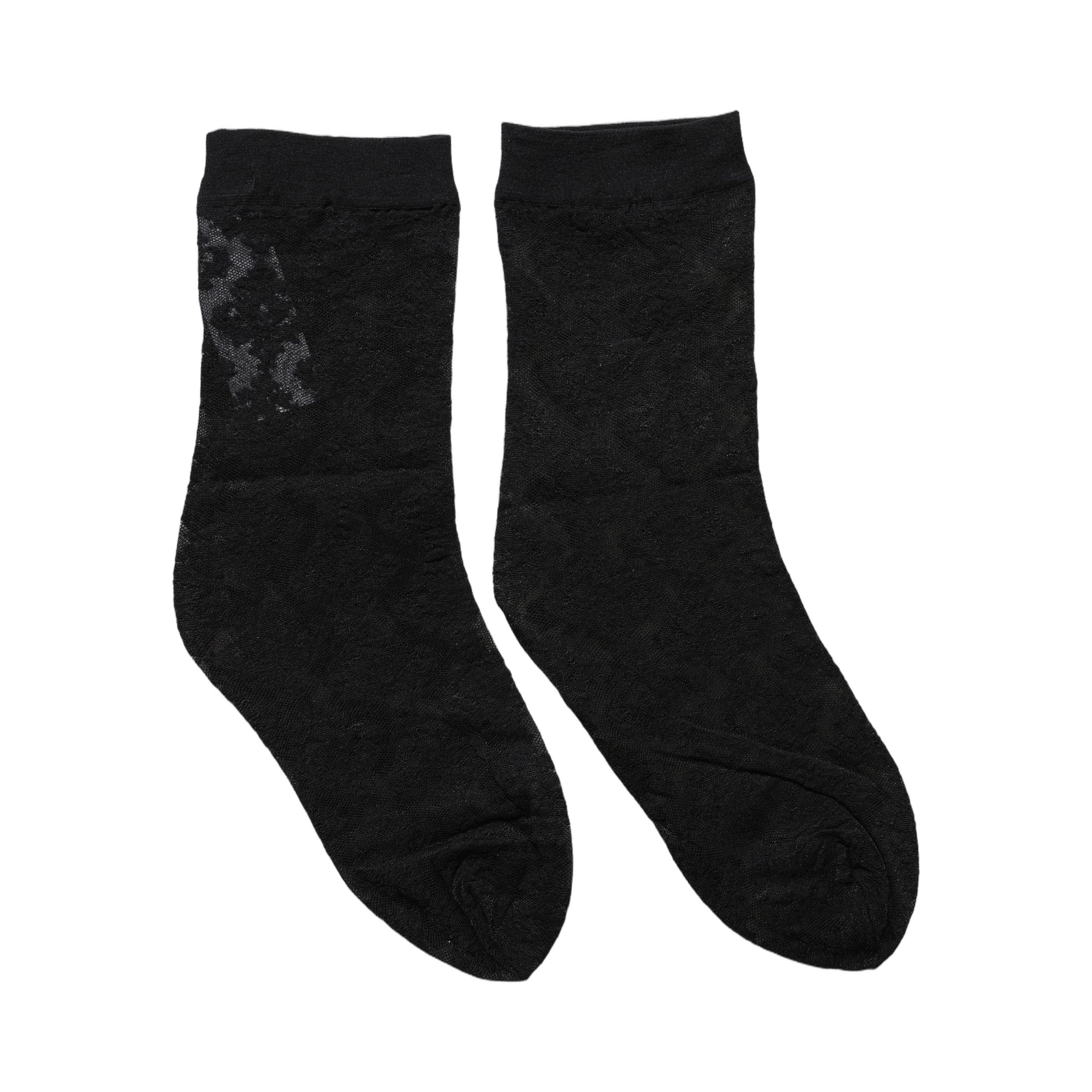 Black Floral Nylon Stretch Mid Calf Socks