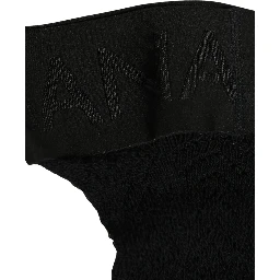 Black Wool Logo Calf Long Women Accessory Socks