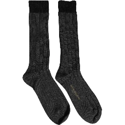 Dark Gray Wool Logo Calf Long Ribbed Accessory Socks