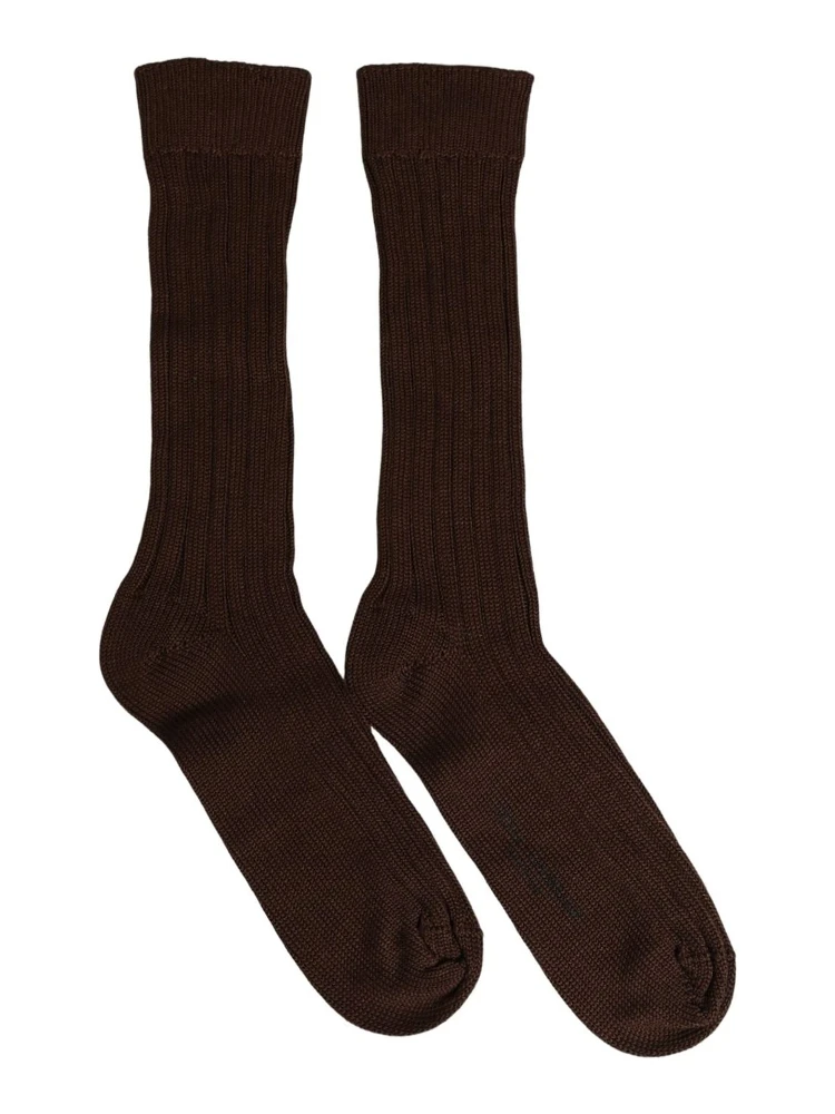 Dark Brown Nylon Ribbed Over The Calf Socks