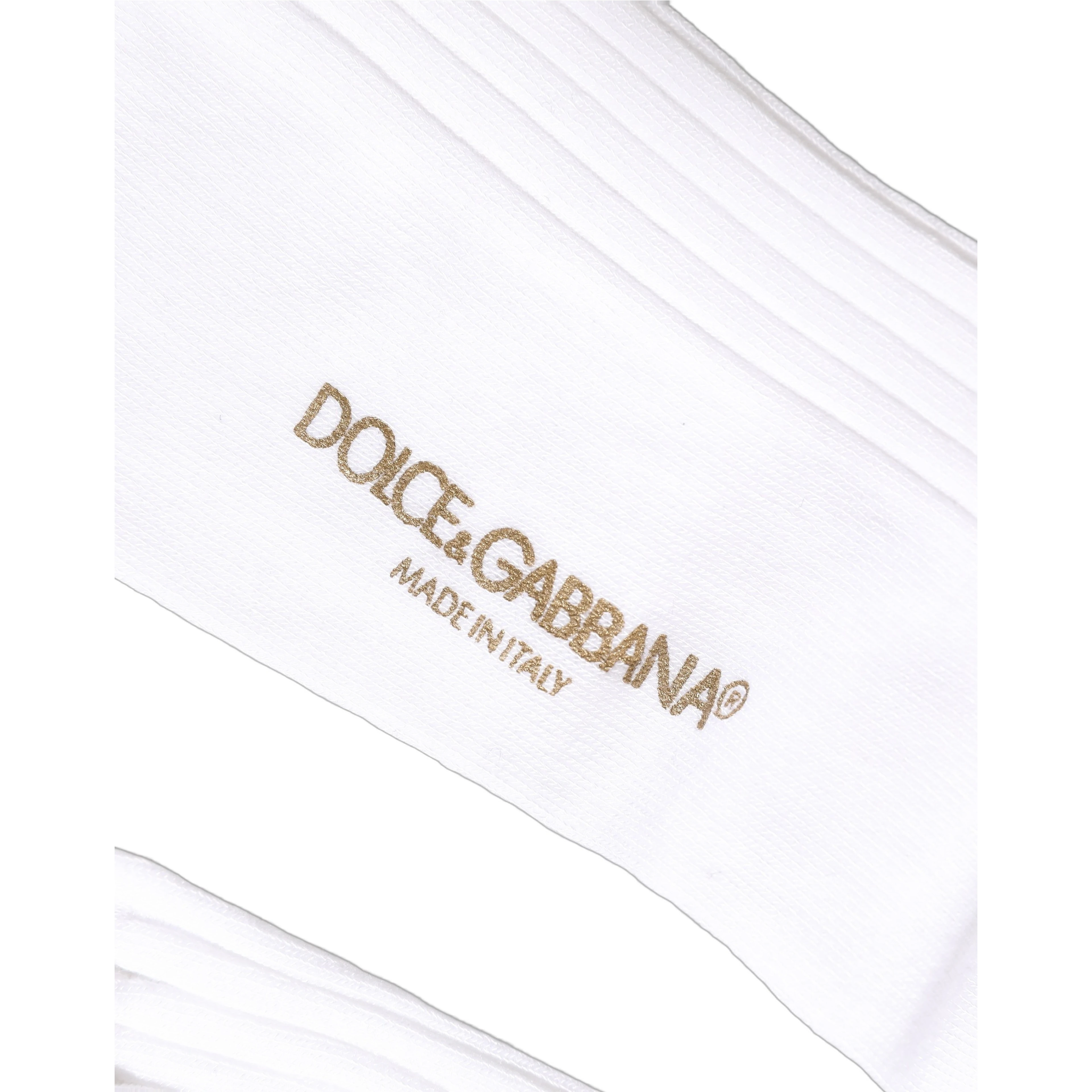 White Cotton Ribbed Logo Over The Calf Women Socks