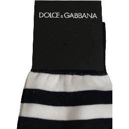 Black White Stripes Cotton Mid Calf Accessory Socks