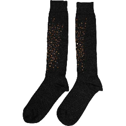 Dark Gray Sequined Wool Knee High Accessory Socks