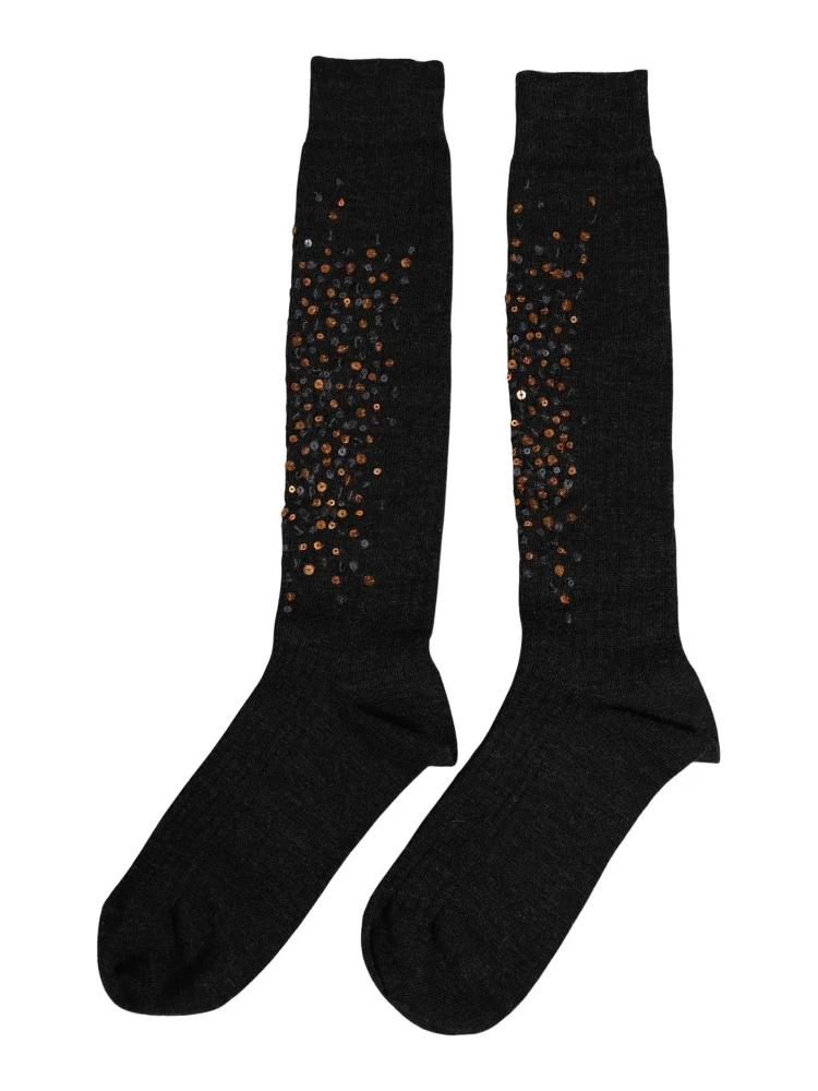 Dark Gray Sequined Wool Knee High Accessory Socks