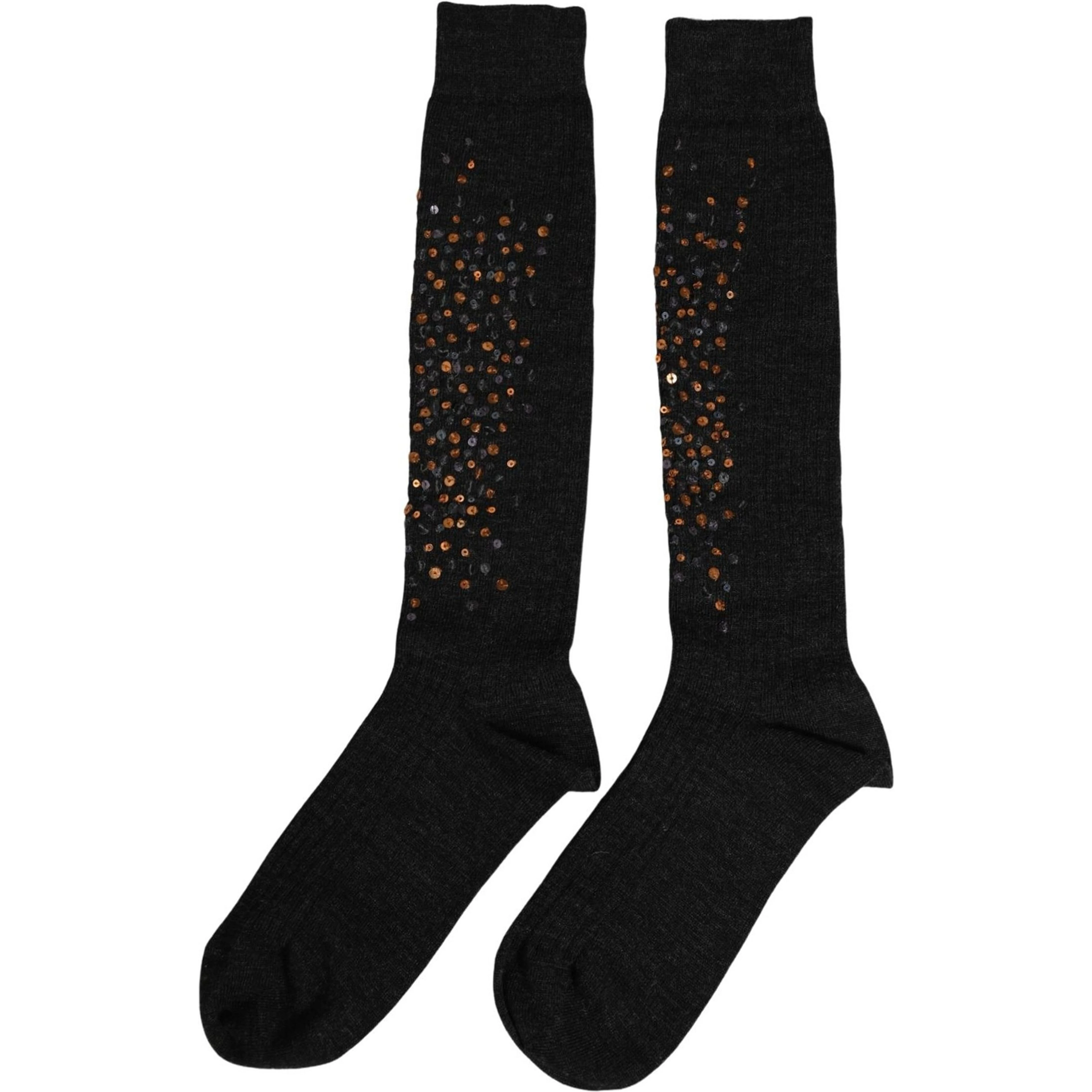 Dark Gray Sequined Wool Knee High Accessory Socks