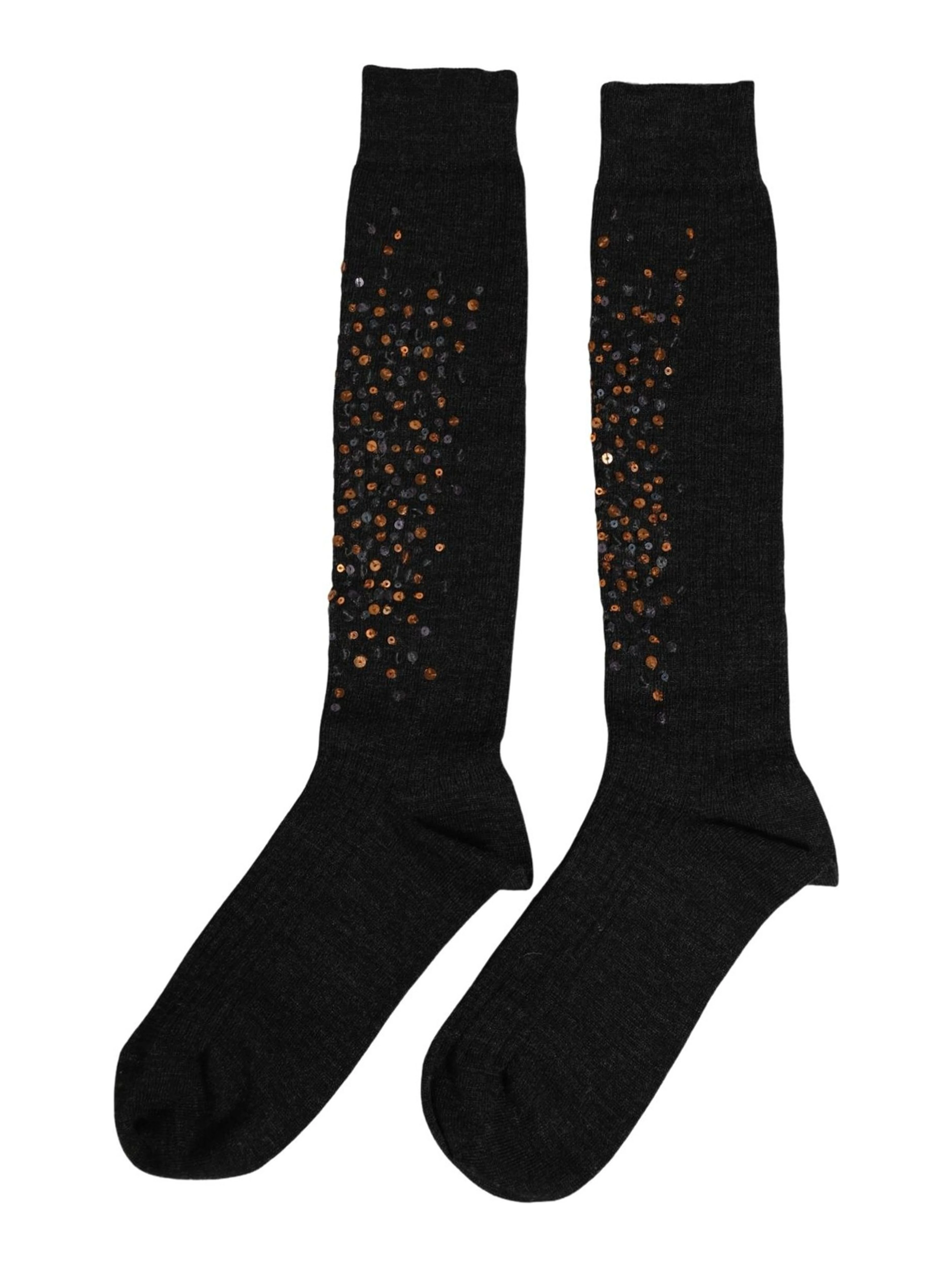 Dark Gray Sequined Wool Knee High Accessory Socks