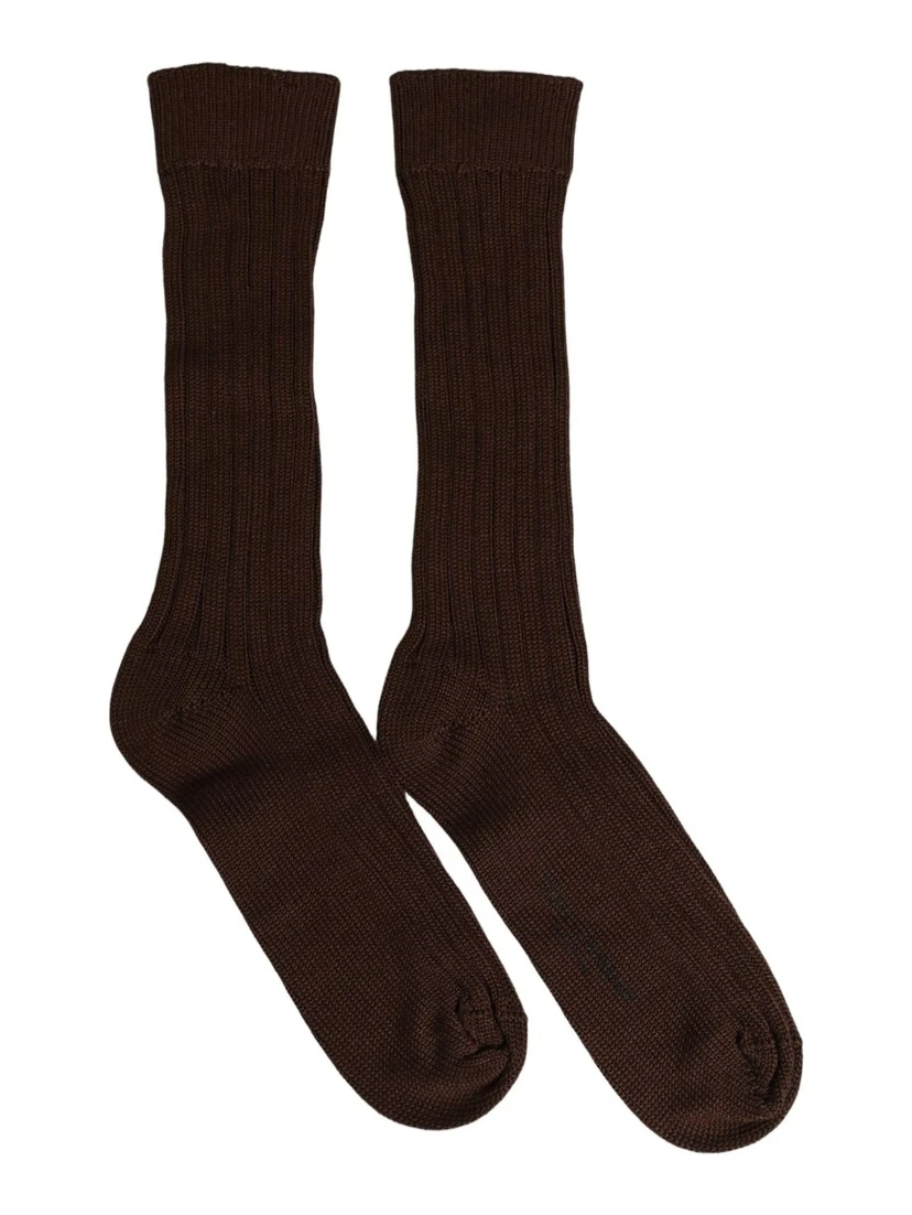 Dark Brown Nylon Ribbed Over The Calf Socks