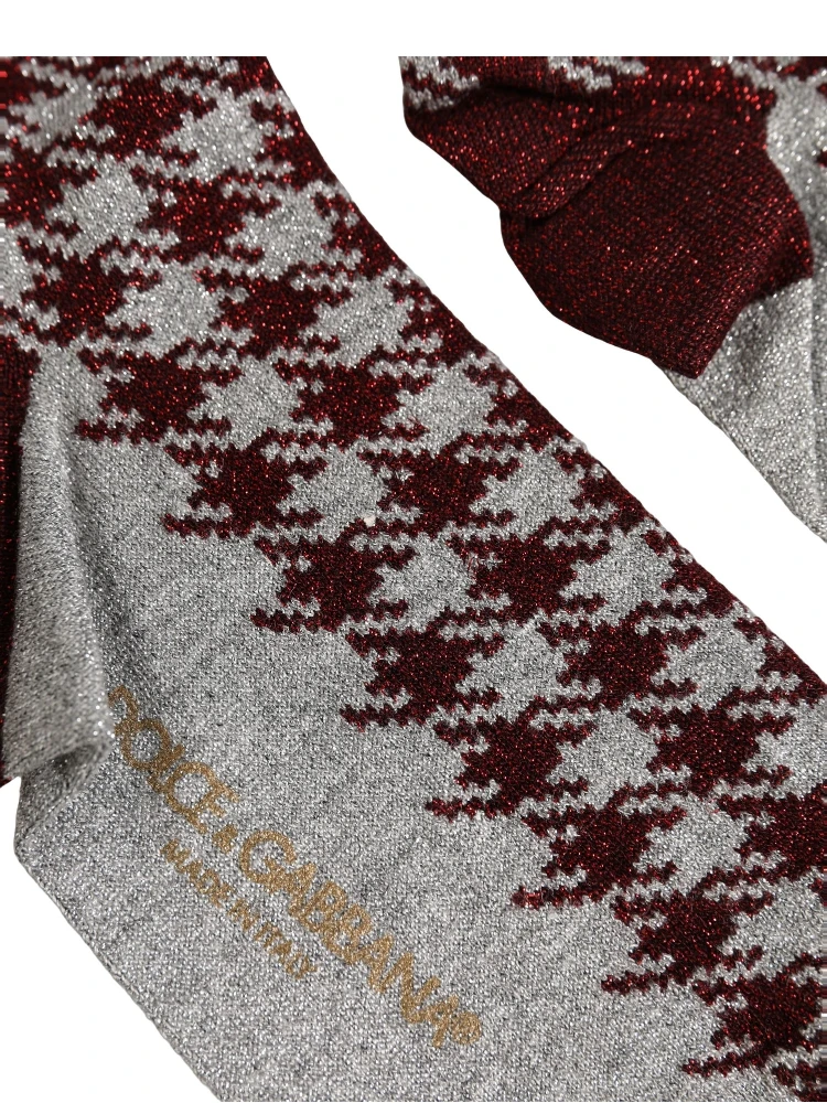 Maroon Gray Houndstooth Mid Calf Accessory Socks