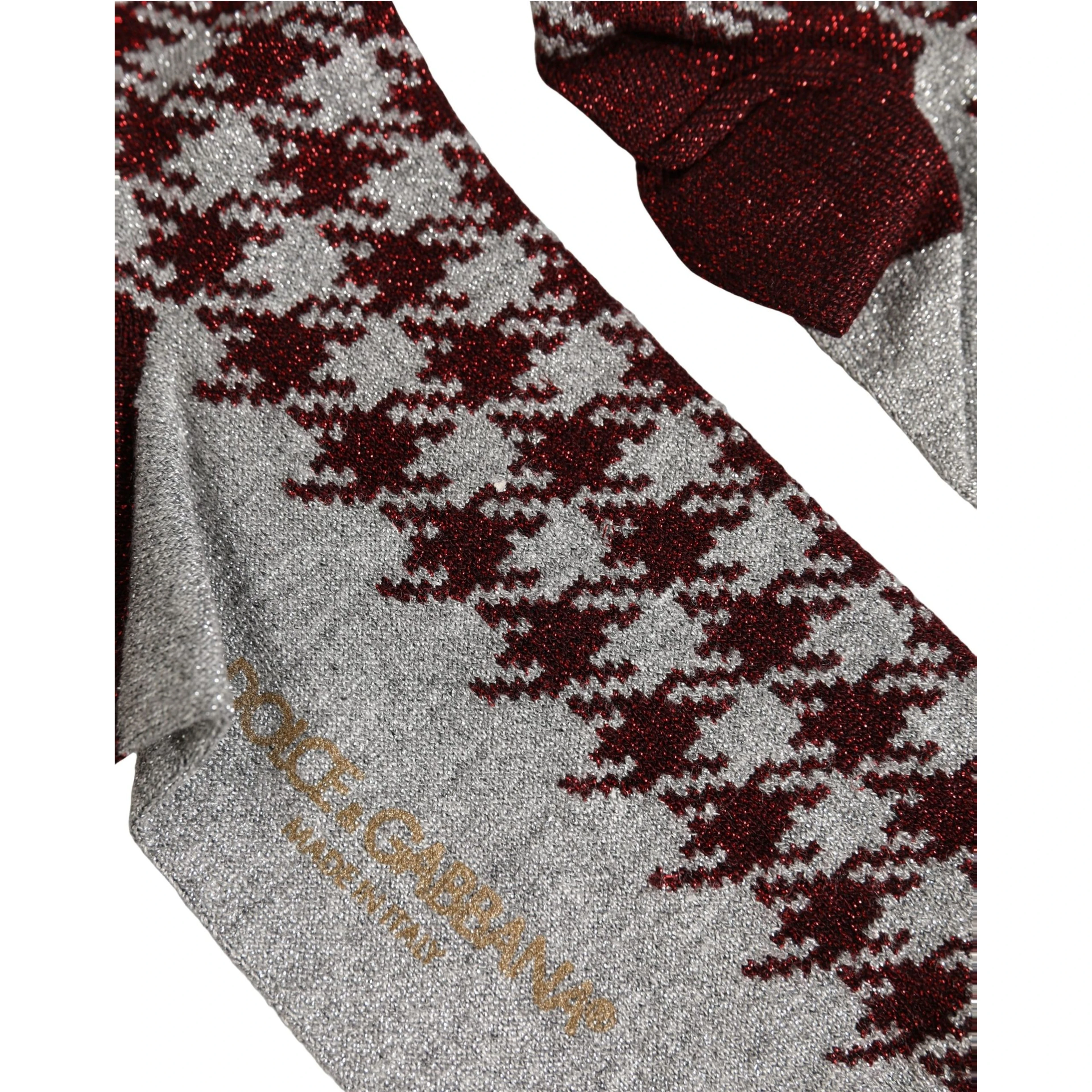 Maroon Gray Houndstooth Mid Calf Accessory Socks
