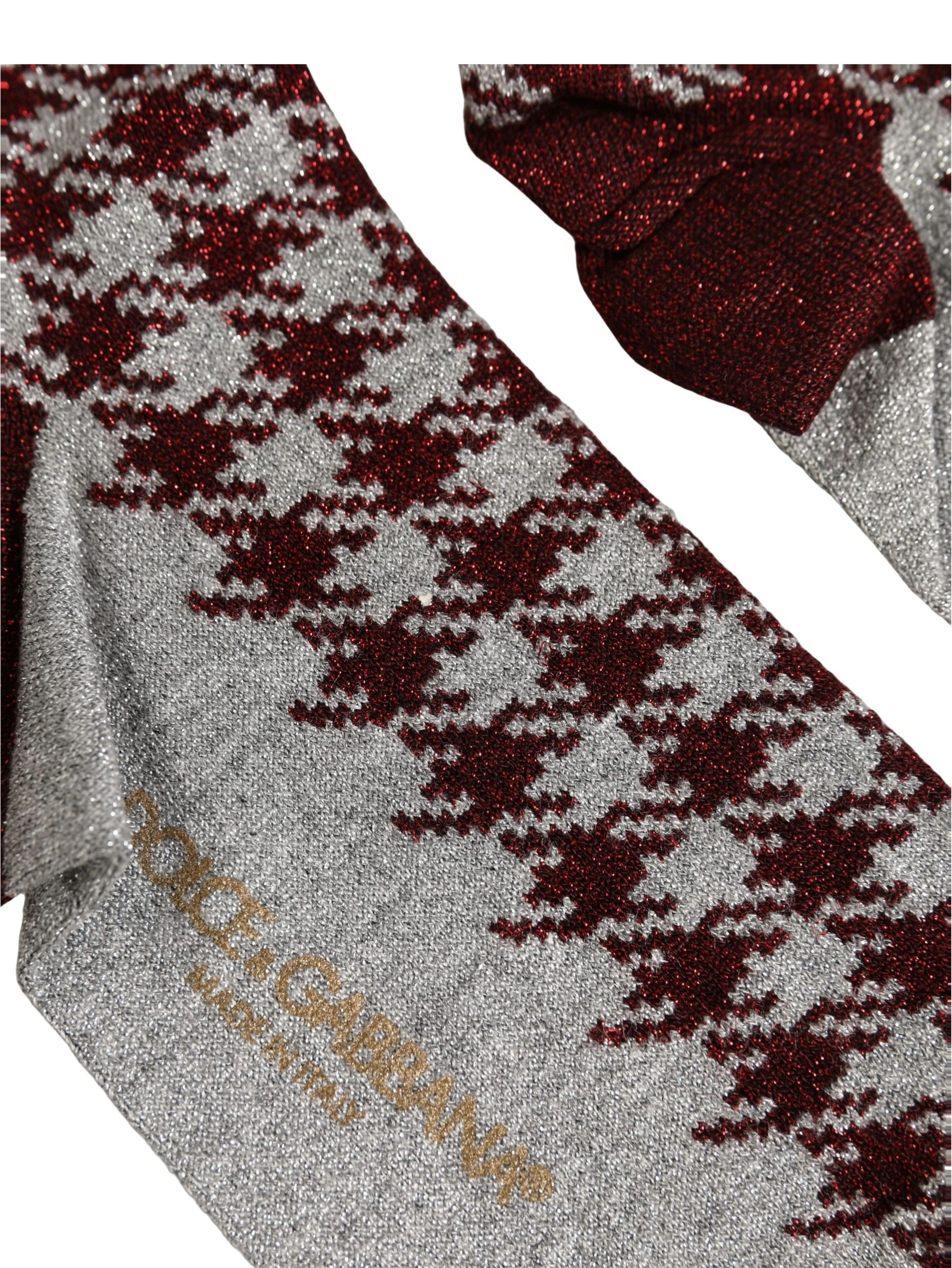 Maroon Gray Houndstooth Mid Calf Accessory Socks