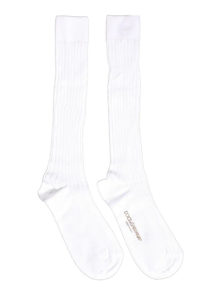 White Cotton Ribbed Logo Over The Calf Women Socks alternative