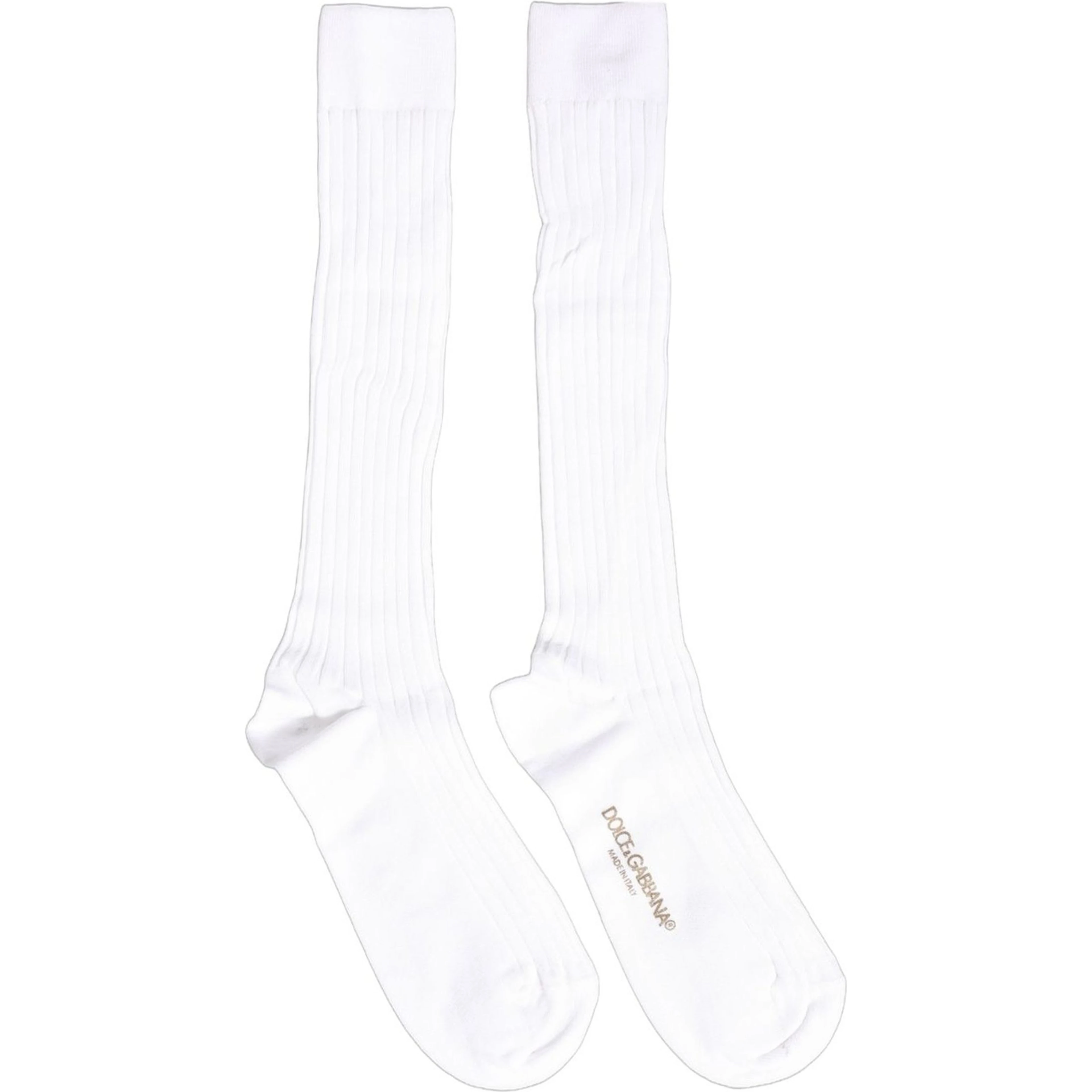 White Cotton Ribbed Logo Over The Calf Women Socks