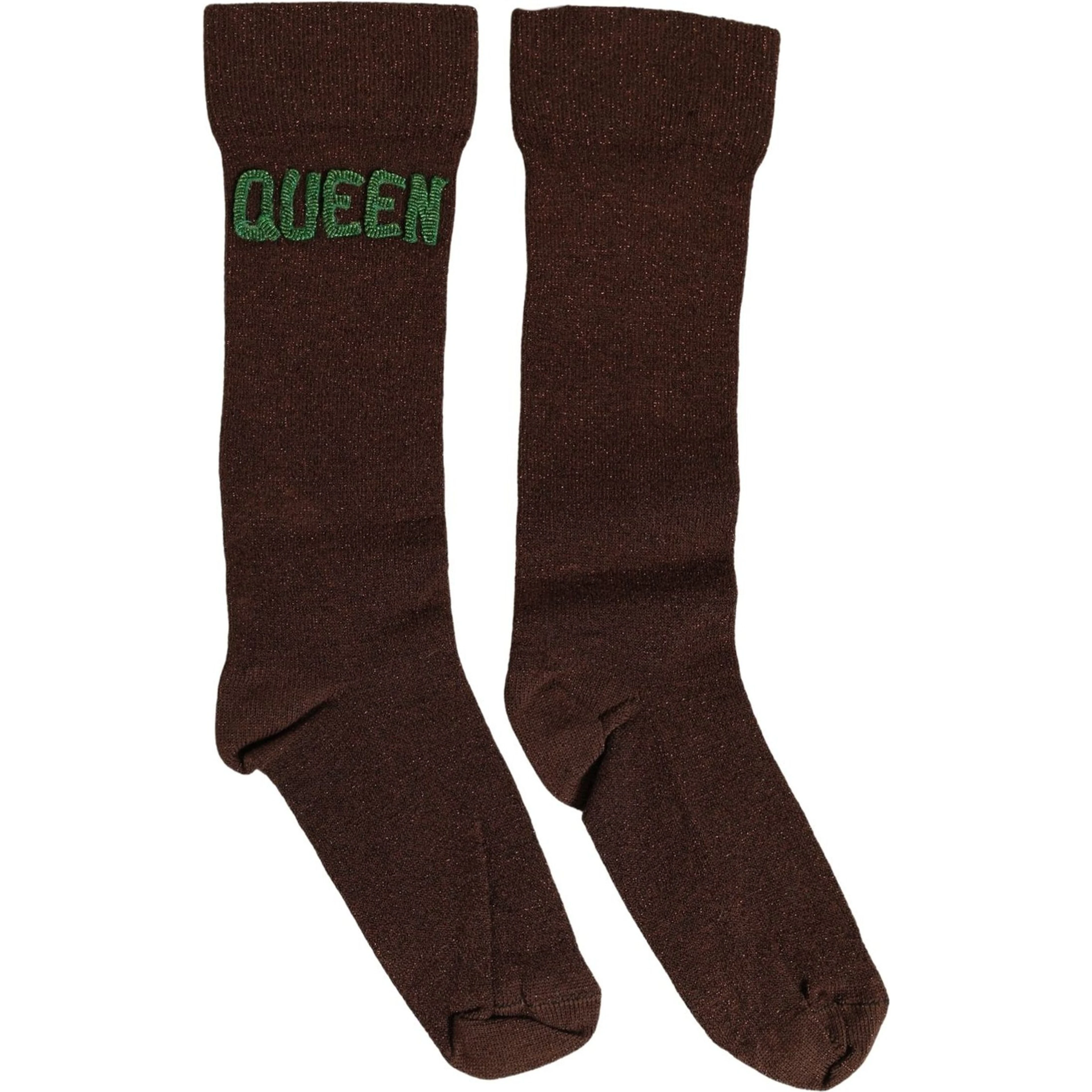 Brown Embroidered Cotton Mid Calf Accessory Socks