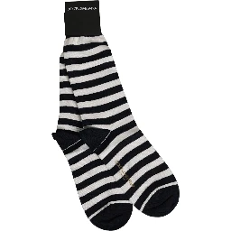Black White Stripes Cotton Mid Calf Accessory Socks