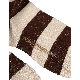 Brown Beige Stripes Mid Calf Accessory Socks