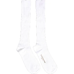White Cotton Ribbed Logo Over The Calf Women Socks
