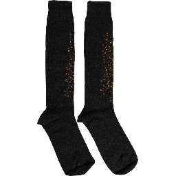 Dark Gray Sequined Wool Knee High Accessory Socks