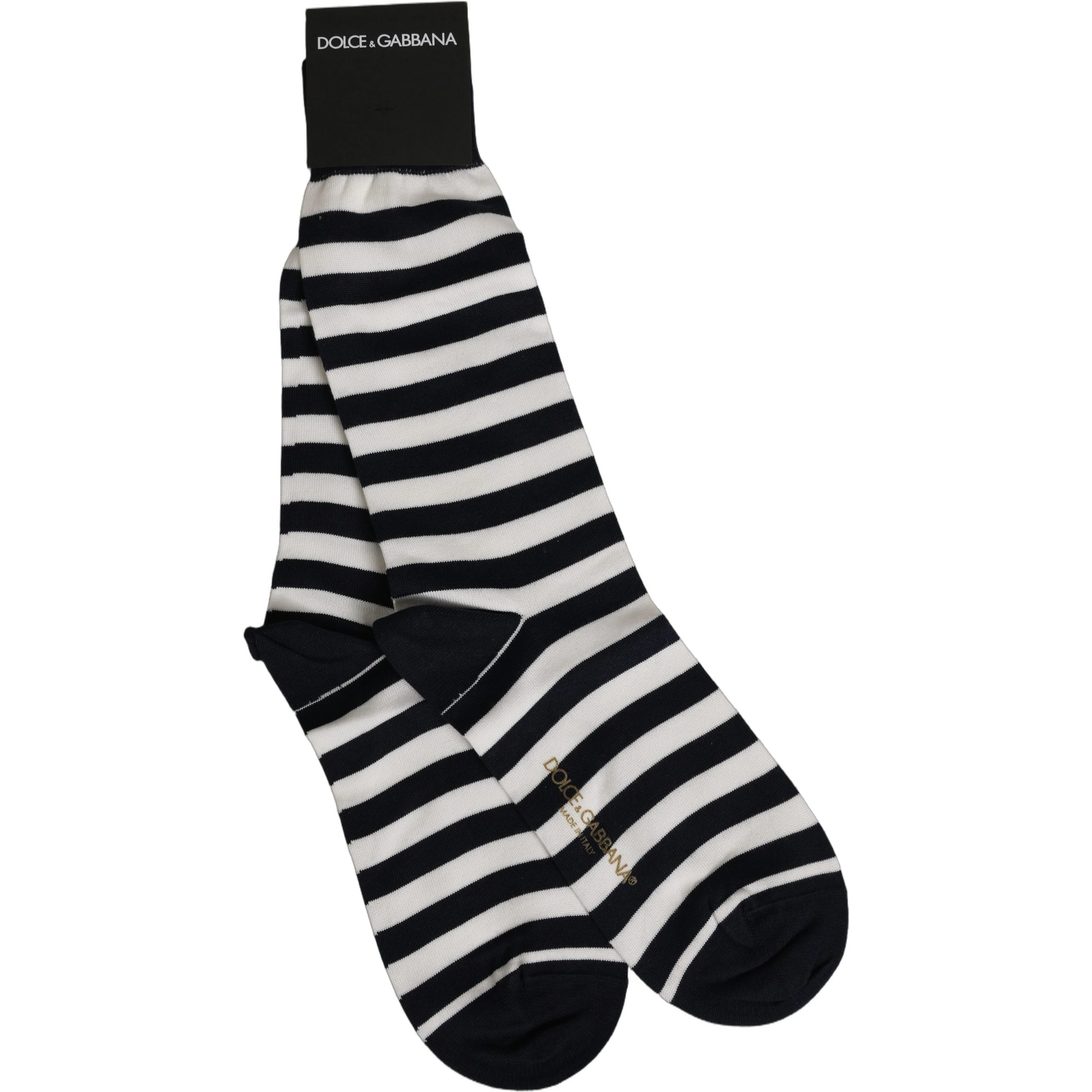 Black White Stripes Cotton Mid Calf Accessory Socks