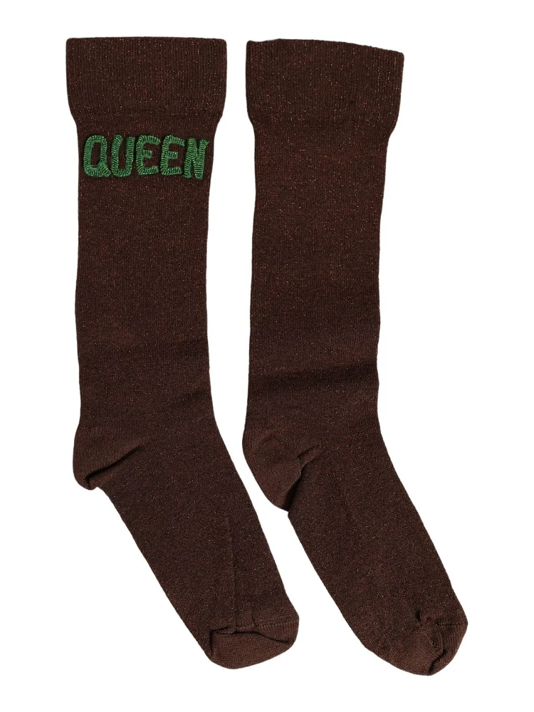 Brown Embroidered Cotton Mid Calf Accessory Socks alternative