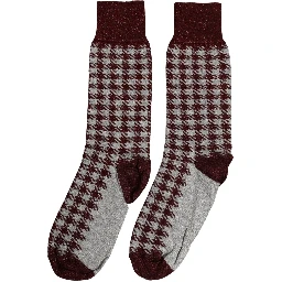 Maroon Gray Houndstooth Mid Calf Accessory Socks
