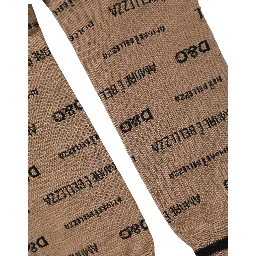 Brown Cotton Logo Print Mid Calf Accessory Socks