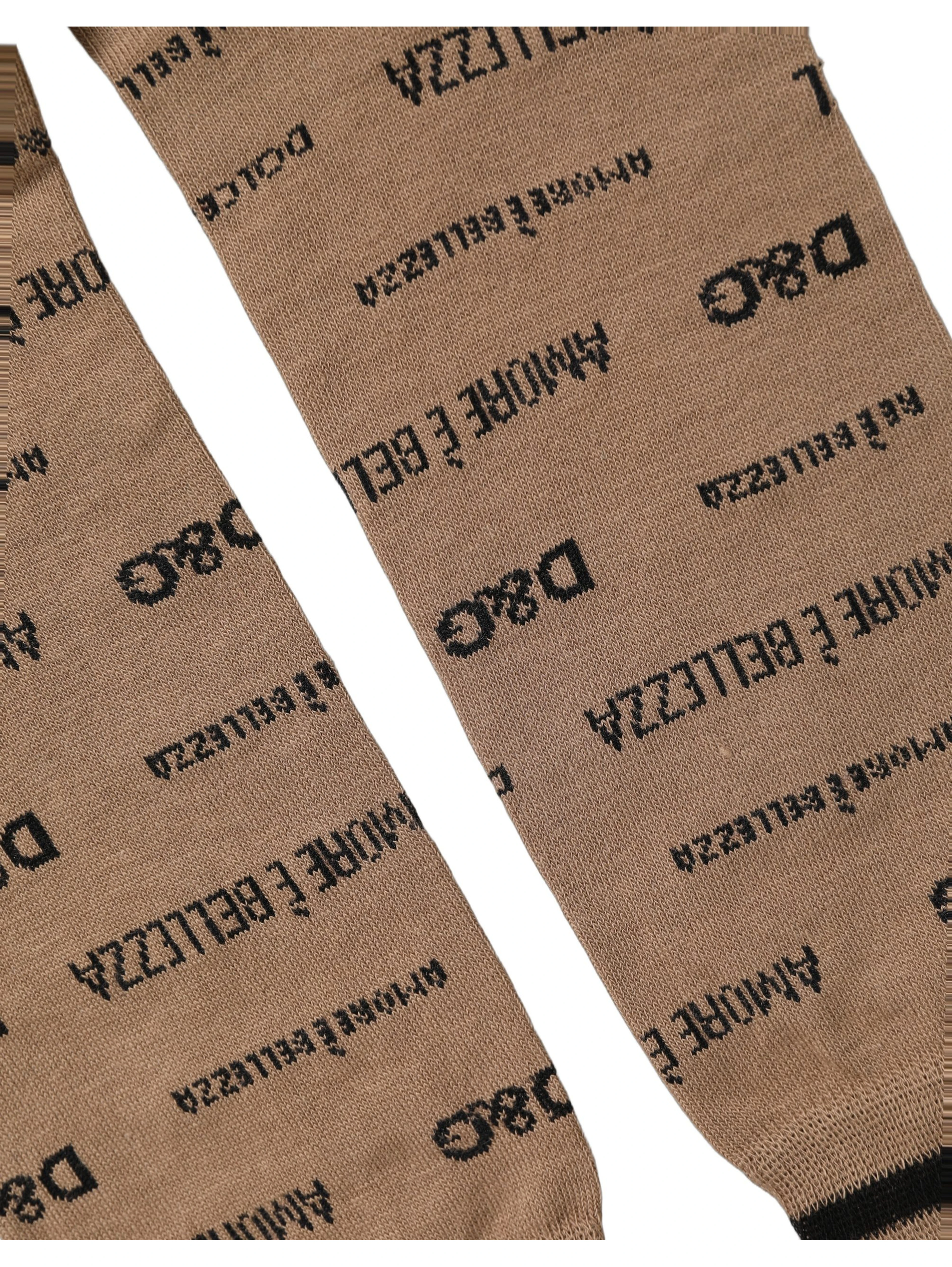 Brown Cotton Logo Print Mid Calf Accessory Socks