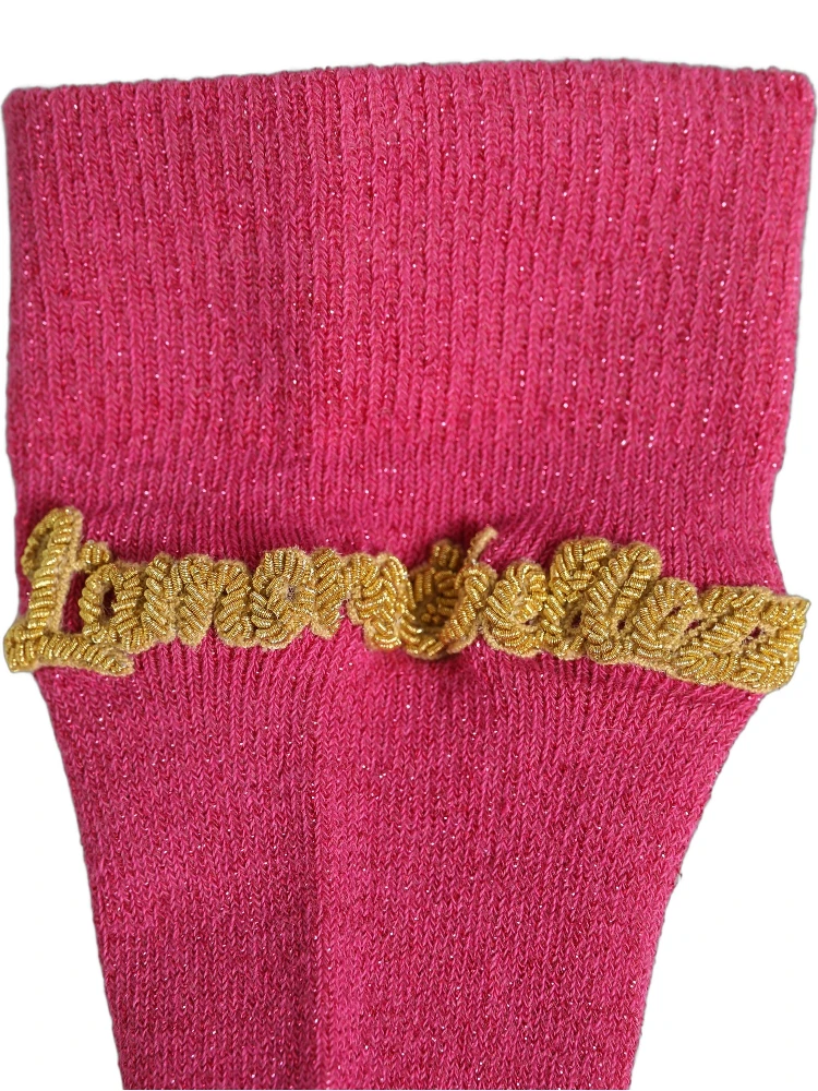 Pink Embroidered Cotton Mid Calf Accessory Socks