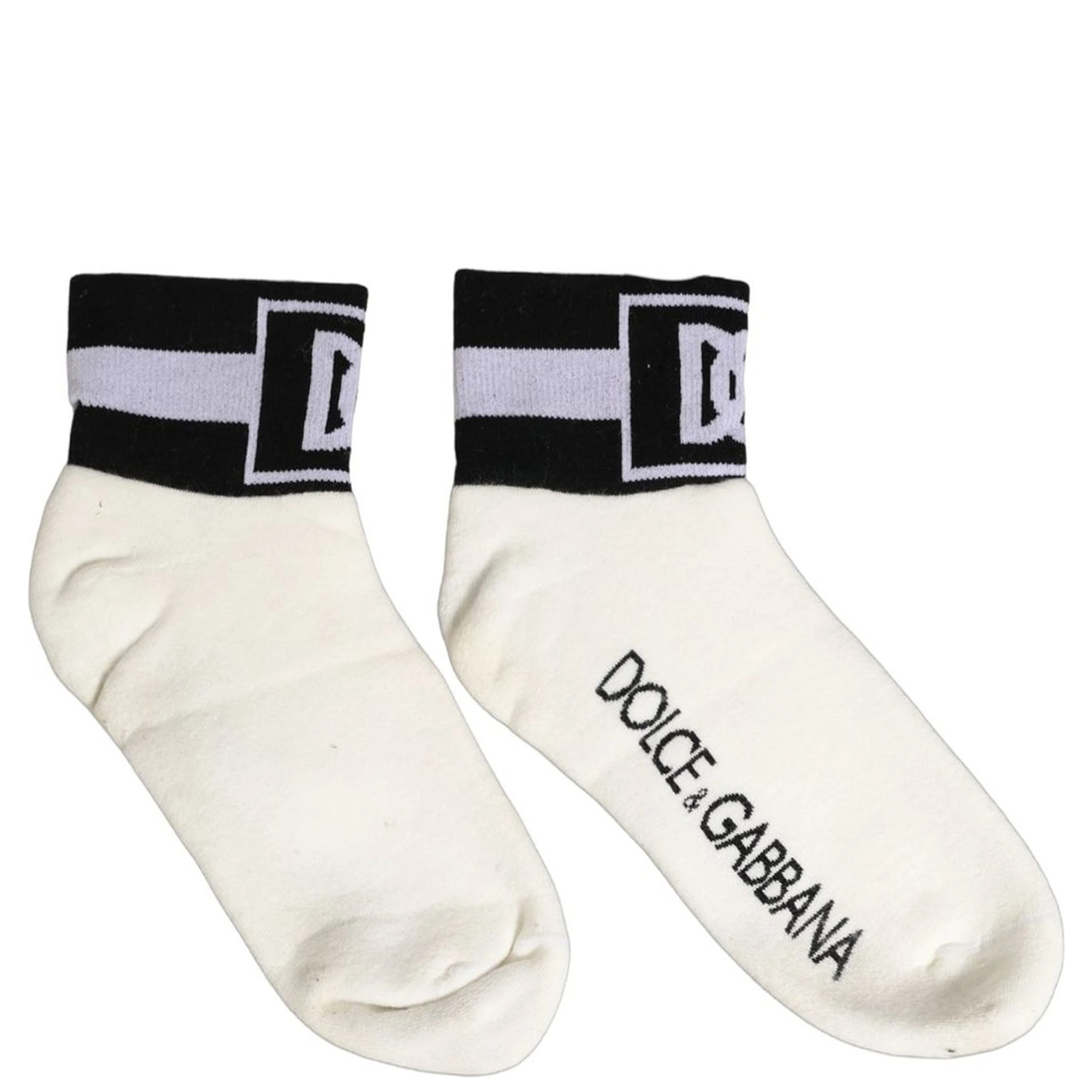 White Black Cotton Ankle Length DG Logo Socks