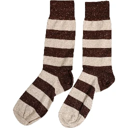 Brown Beige Stripes Mid Calf Accessory Socks