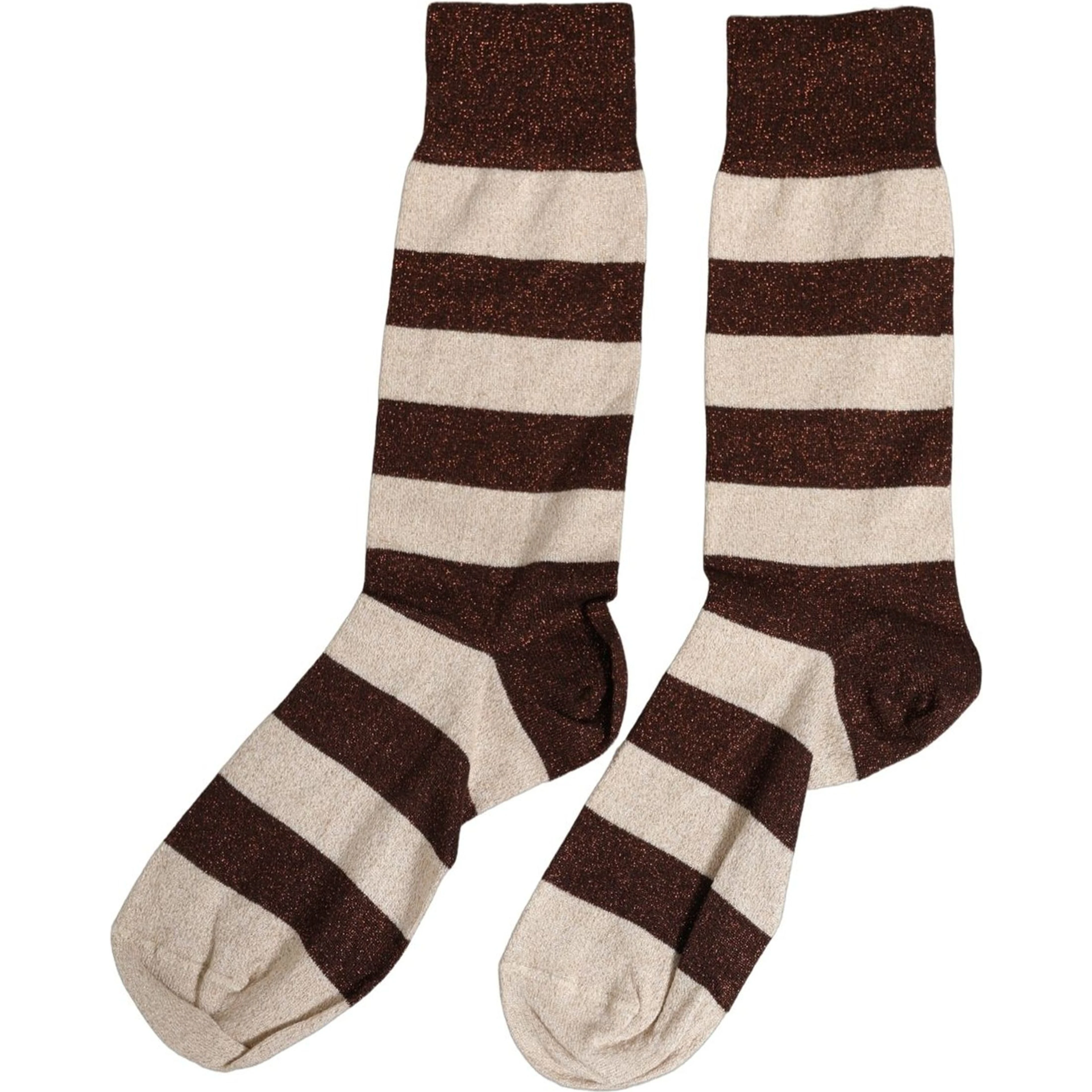Brown Beige Stripes Mid Calf Accessory Socks