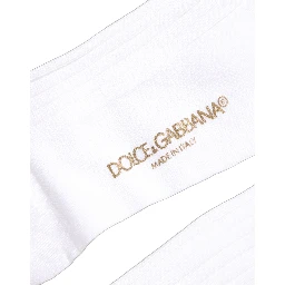White Cotton Ribbed Logo Over The Calf Women Socks