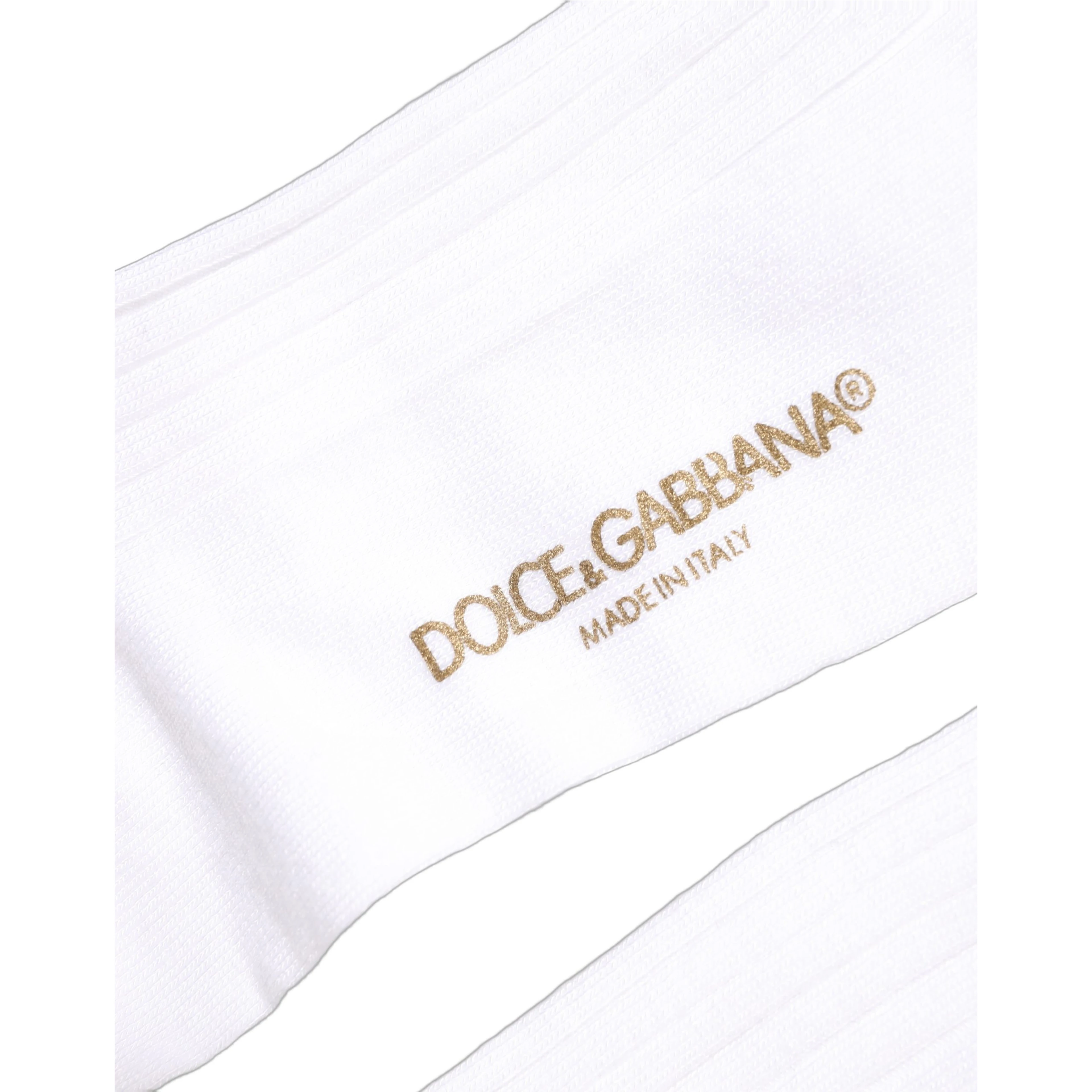 White Cotton Ribbed Logo Over The Calf Women Socks
