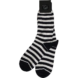 Black White Stripes Cotton Mid Calf Accessory Socks