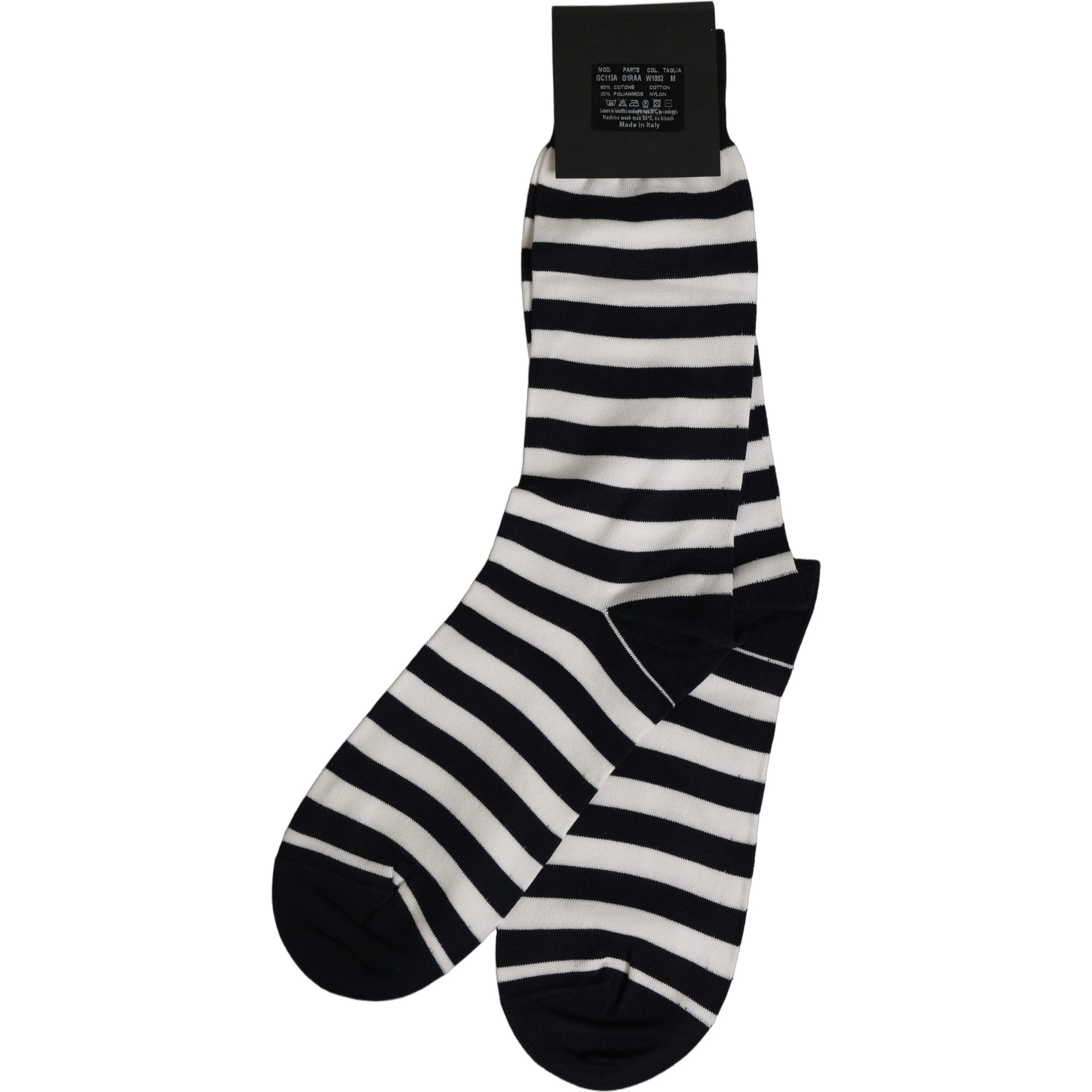 Black White Stripes Cotton Mid Calf Accessory Socks
