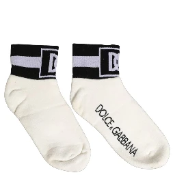 White Black Cotton Ankle Length DG Logo Socks