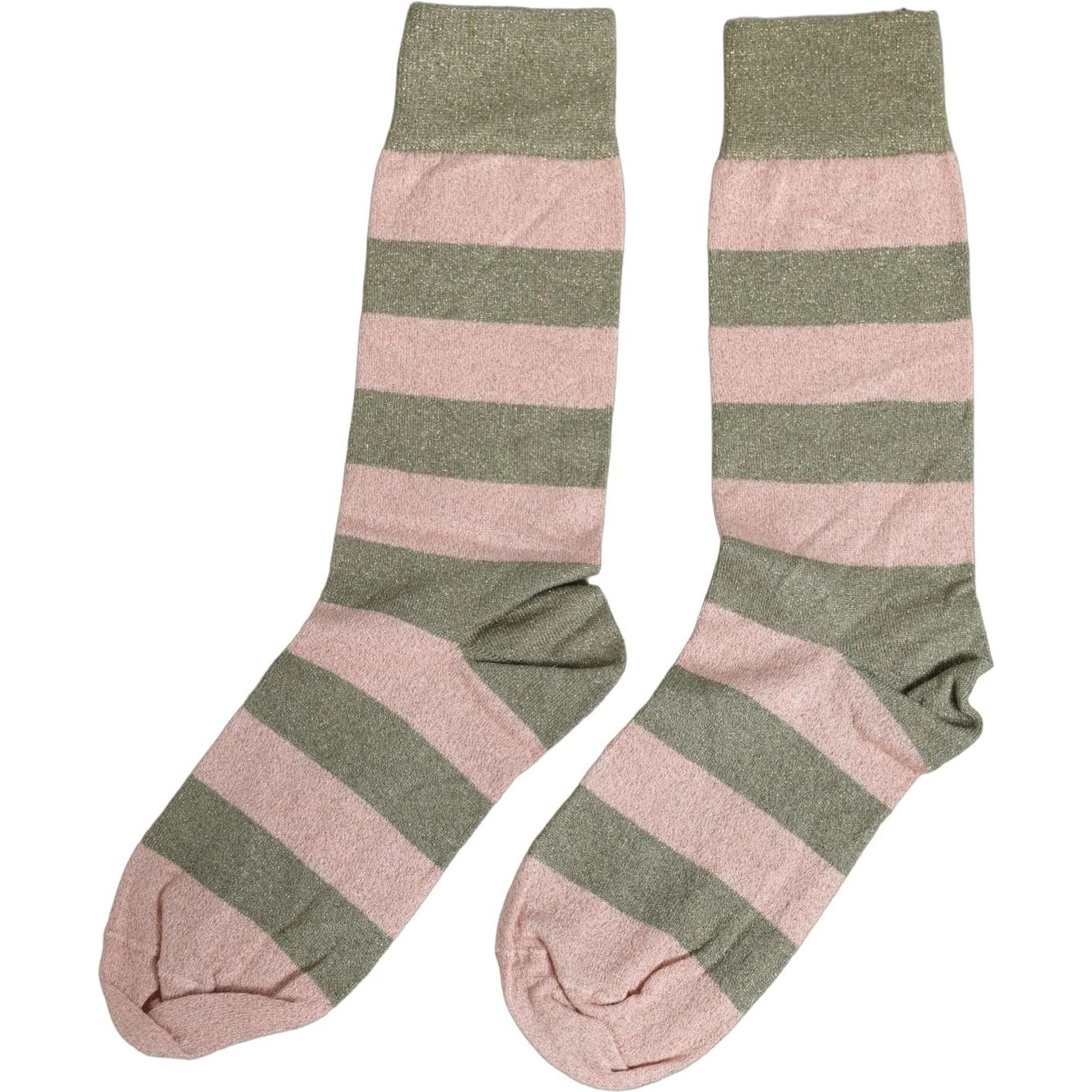 Gray Pink Stripes Mid Calf Accessory Socks