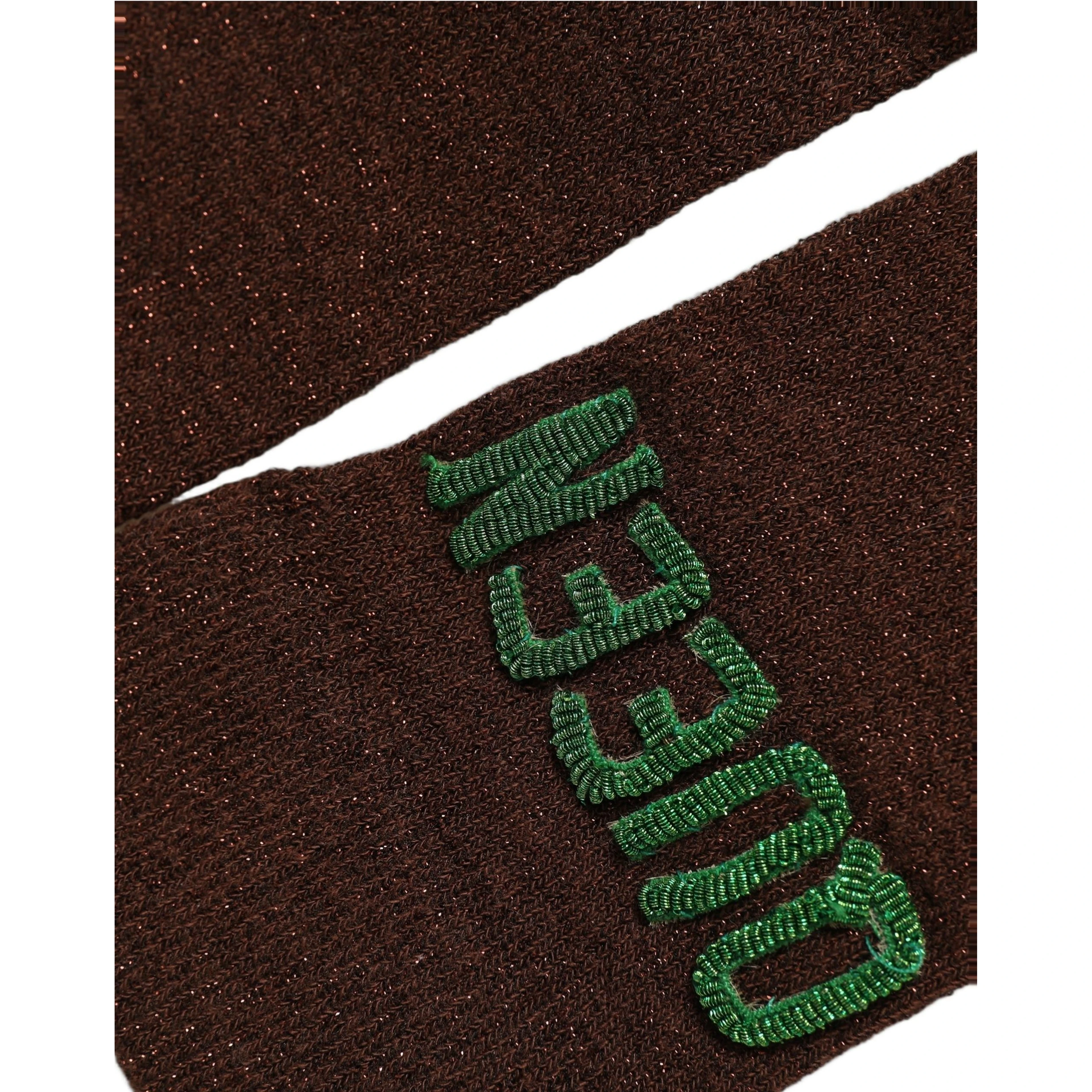 Brown Embroidered Cotton Mid Calf Accessory Socks