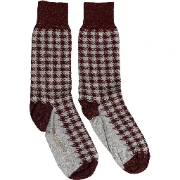 Maroon Gray Houndstooth Mid Calf Accessory Socks