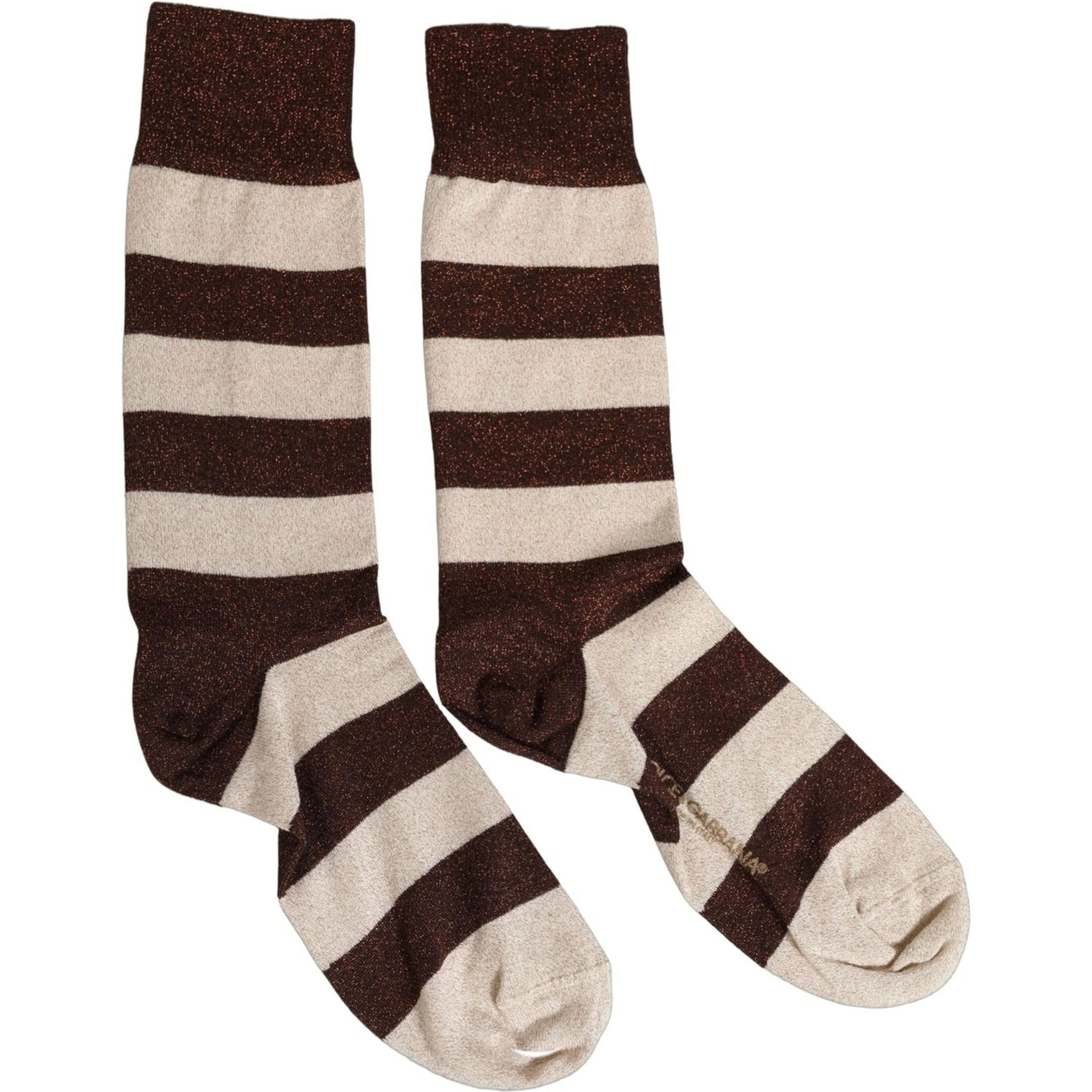 Brown Beige Stripes Mid Calf Accessory Socks