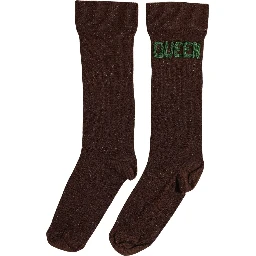 Brown Embroidered Cotton Mid Calf Accessory Socks