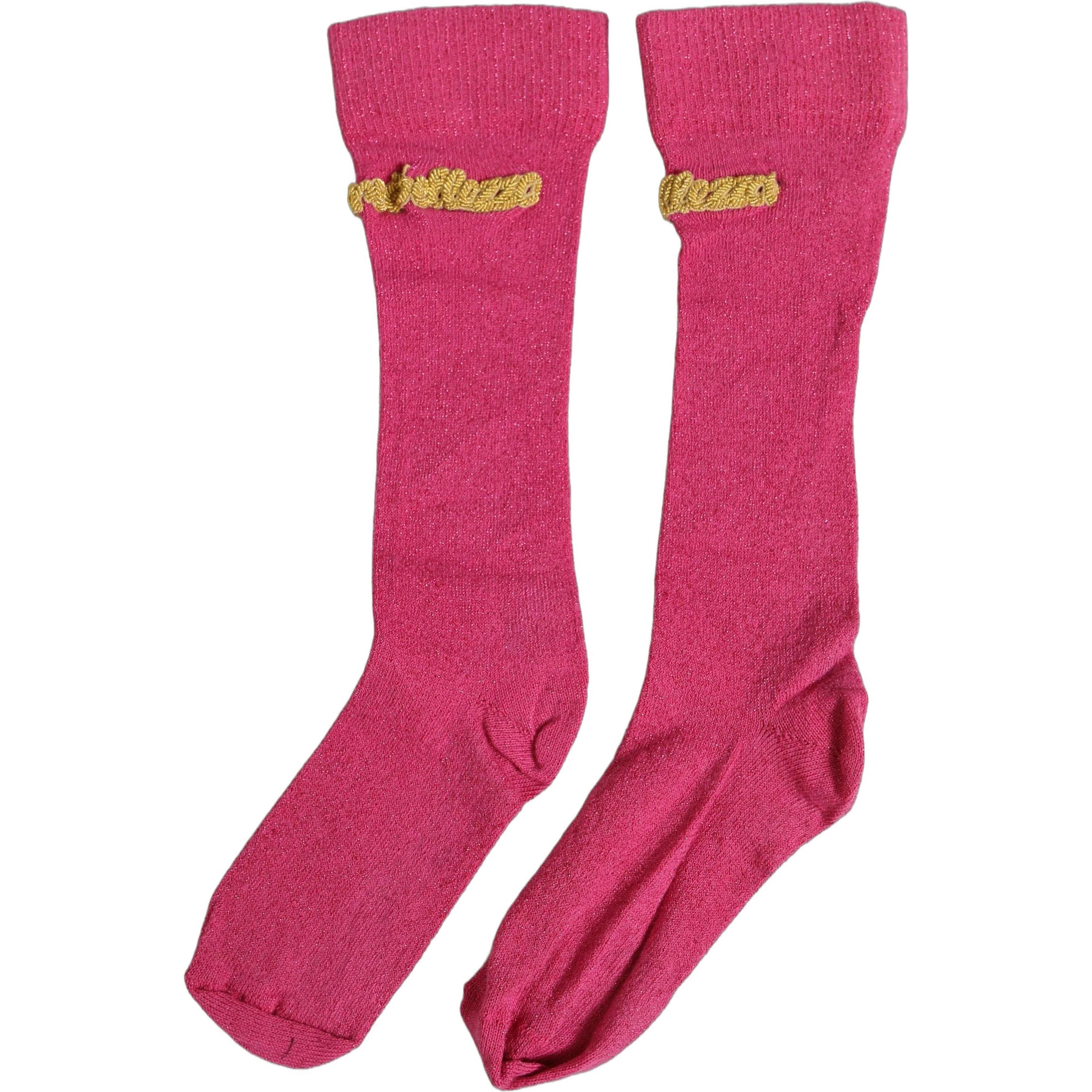 Pink Embroidered Cotton Mid Calf Accessory Socks