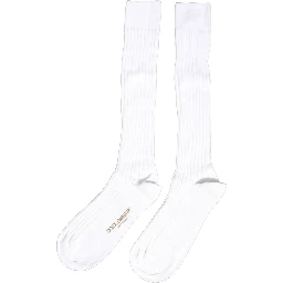 White Cotton Ribbed Logo Over The Calf Women Socks
