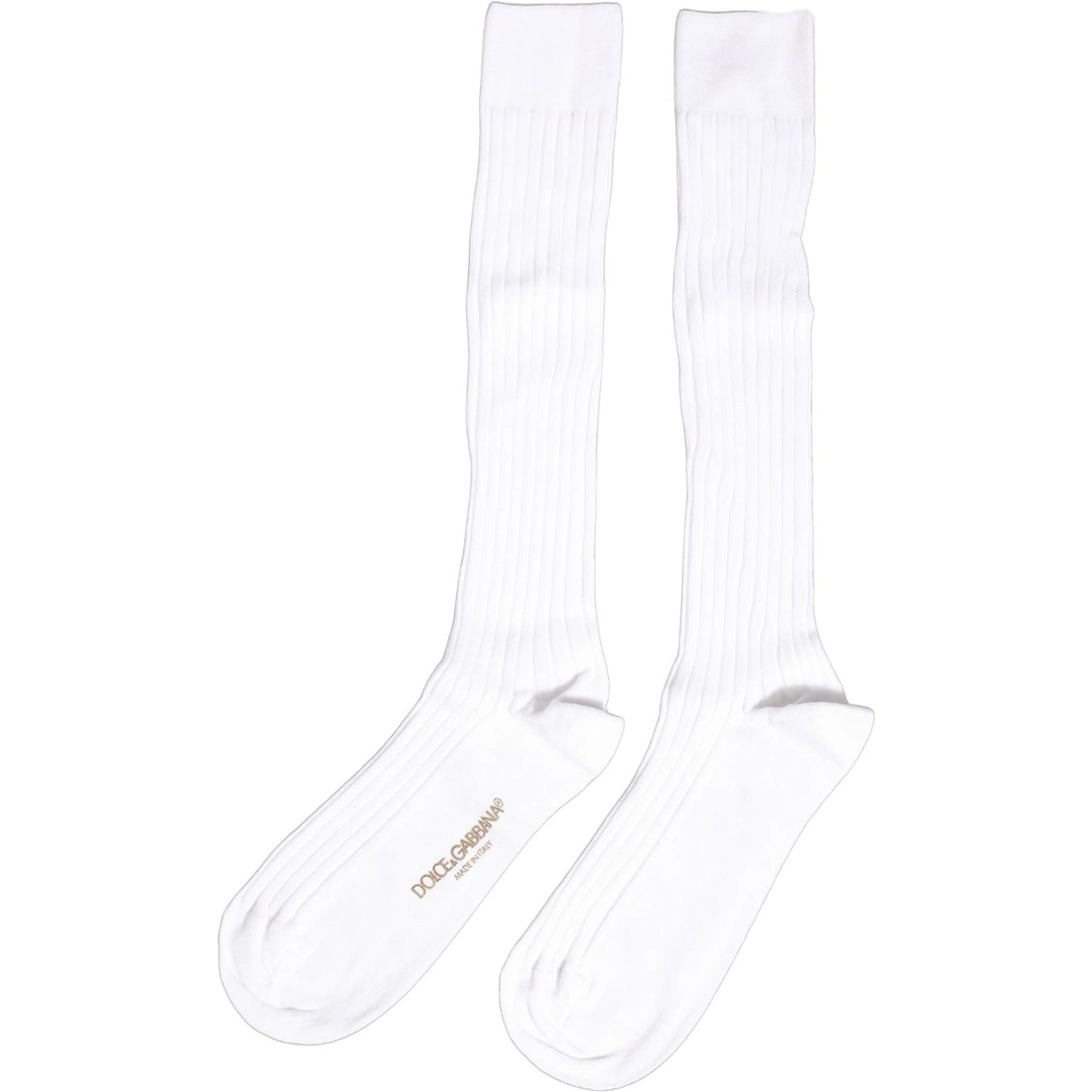 White Cotton Ribbed Logo Over The Calf Women Socks