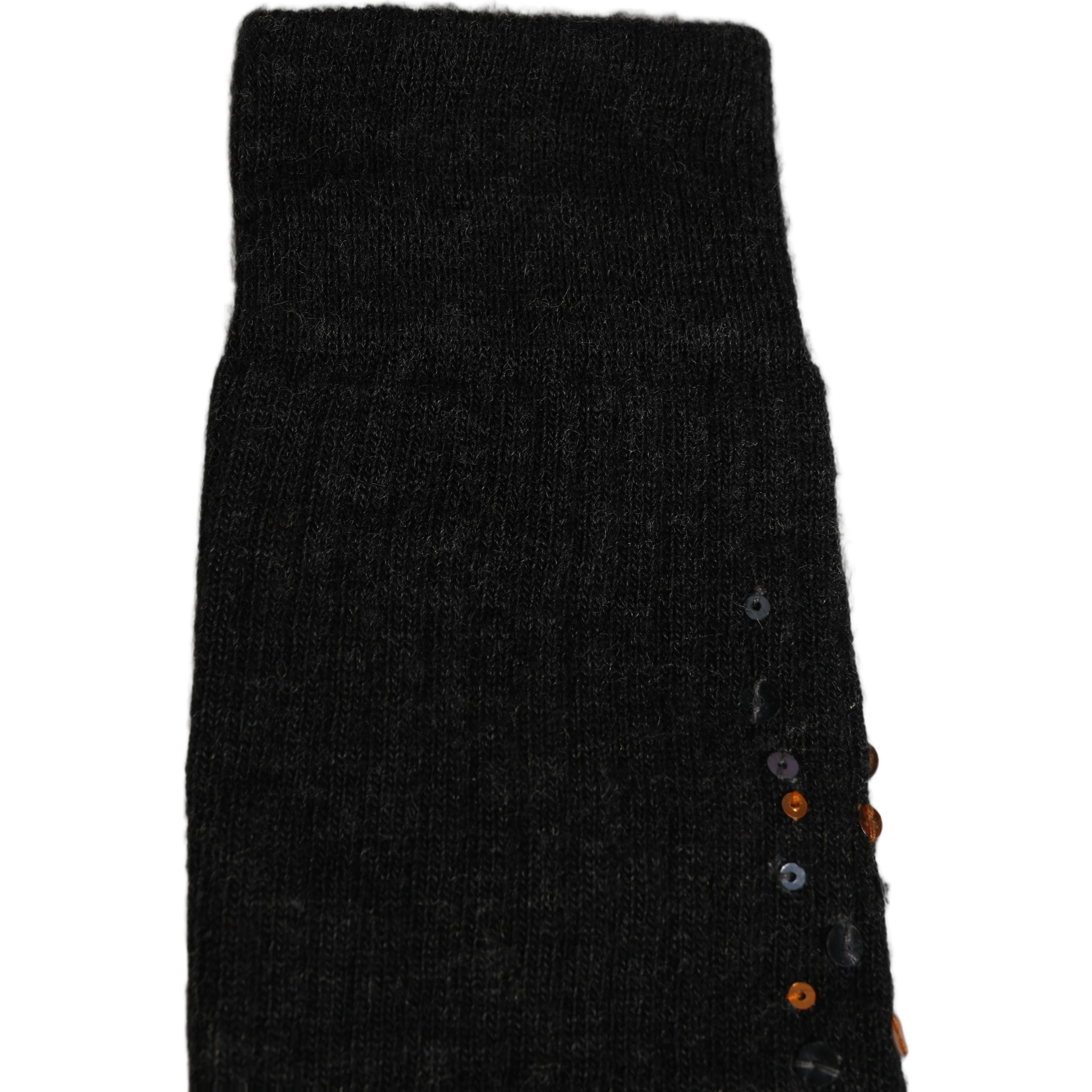 Dark Gray Sequined Wool Knee High Accessory Socks