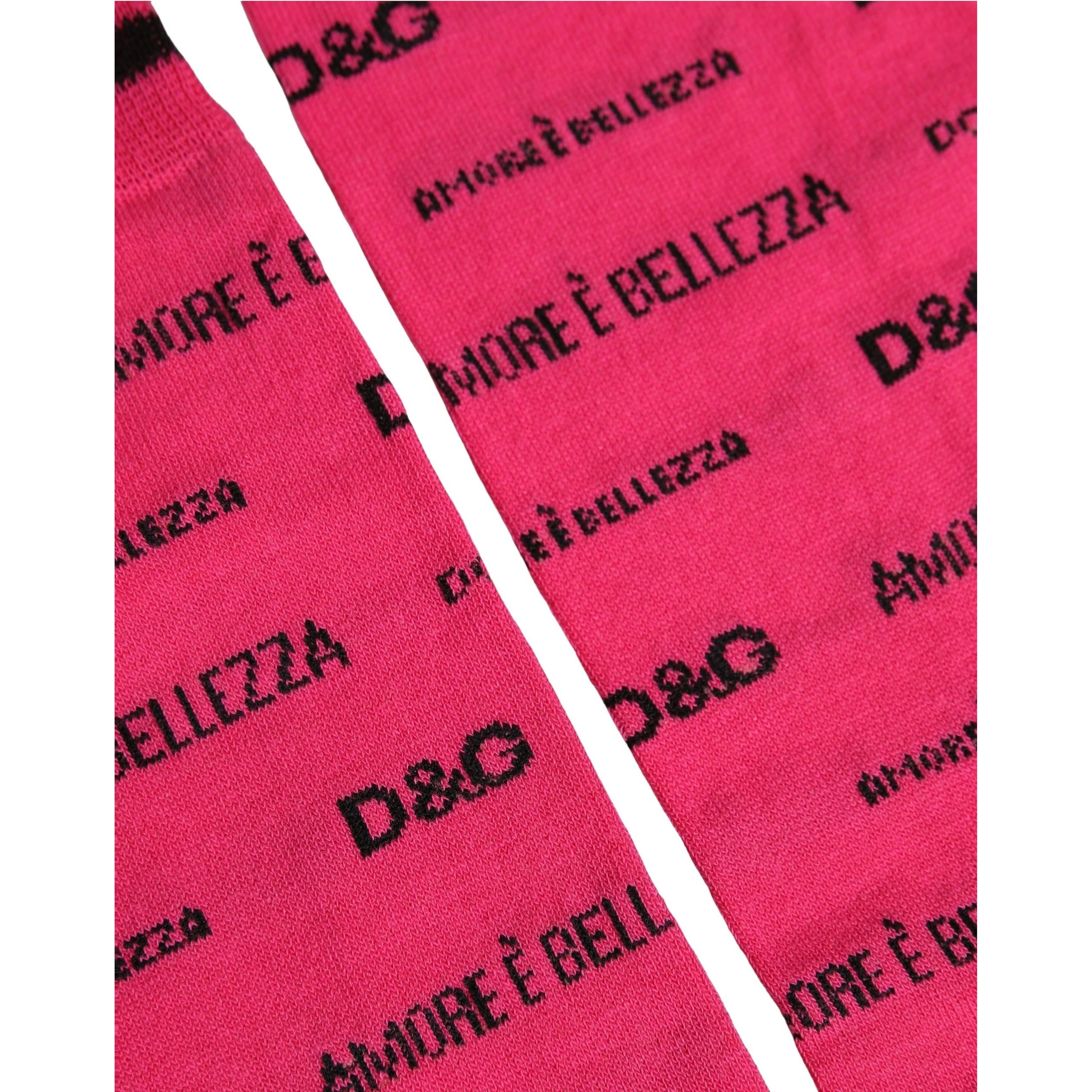 Pink Cotton Logo Print Mid Calf Accessory Socks